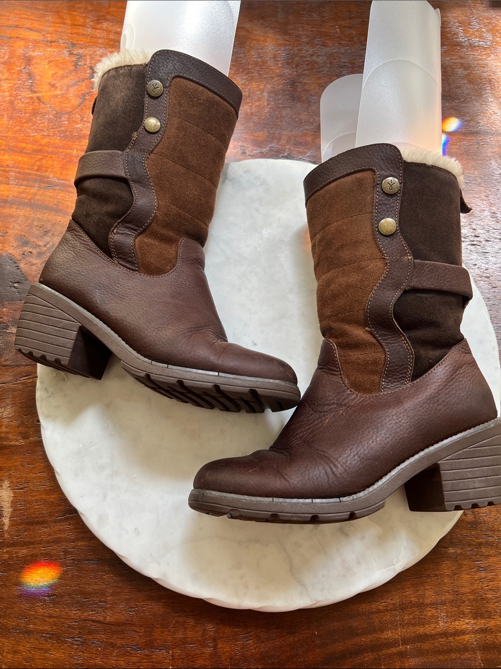 EMU AUSTRALIA Perisher 100% Merino Wool Lined Leather Boots Brown Women's  9